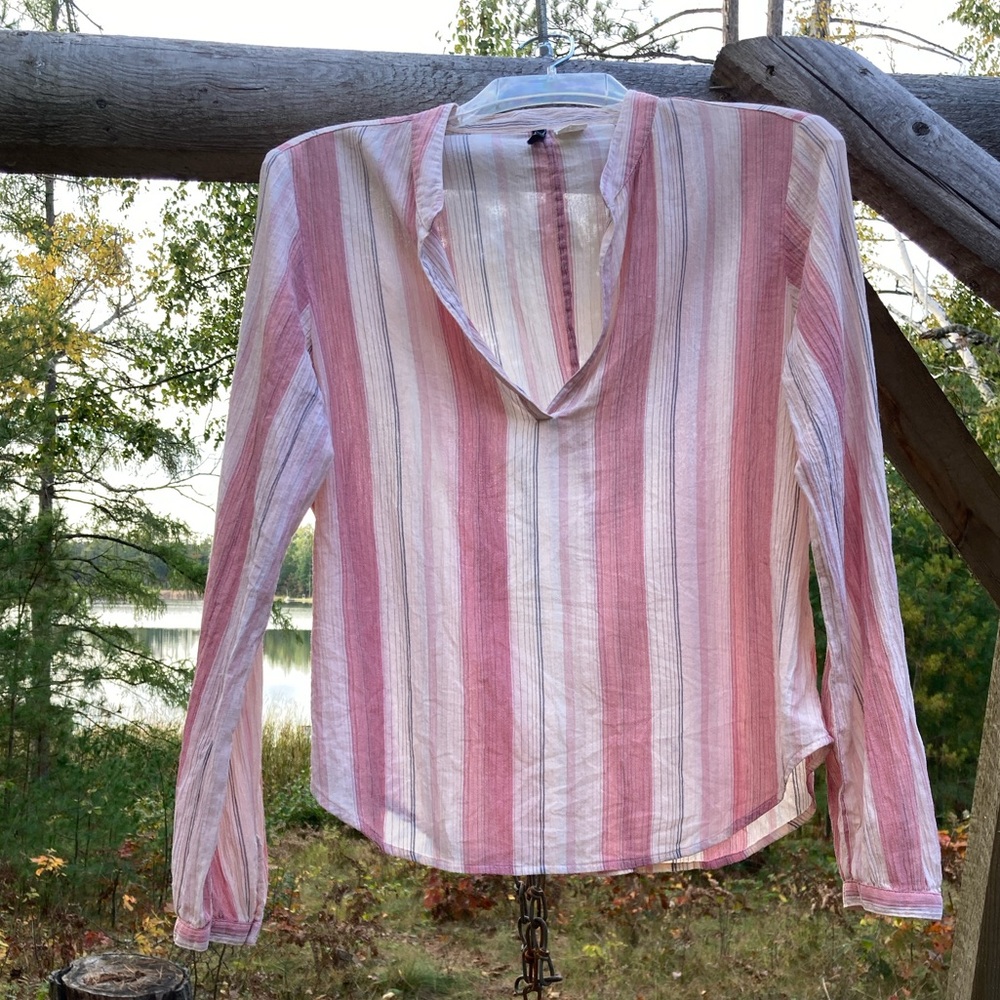 Top J. CREW Tunic Long Sleeves Pink Cream Stripes Cotton Rayon Size Medium